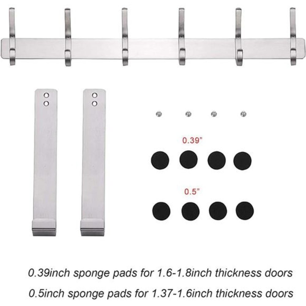 Over The Door Hooks, Stainless Steel Heavy Duty Over Door Hanger Holder Coat Hat - Picture 3 of 7